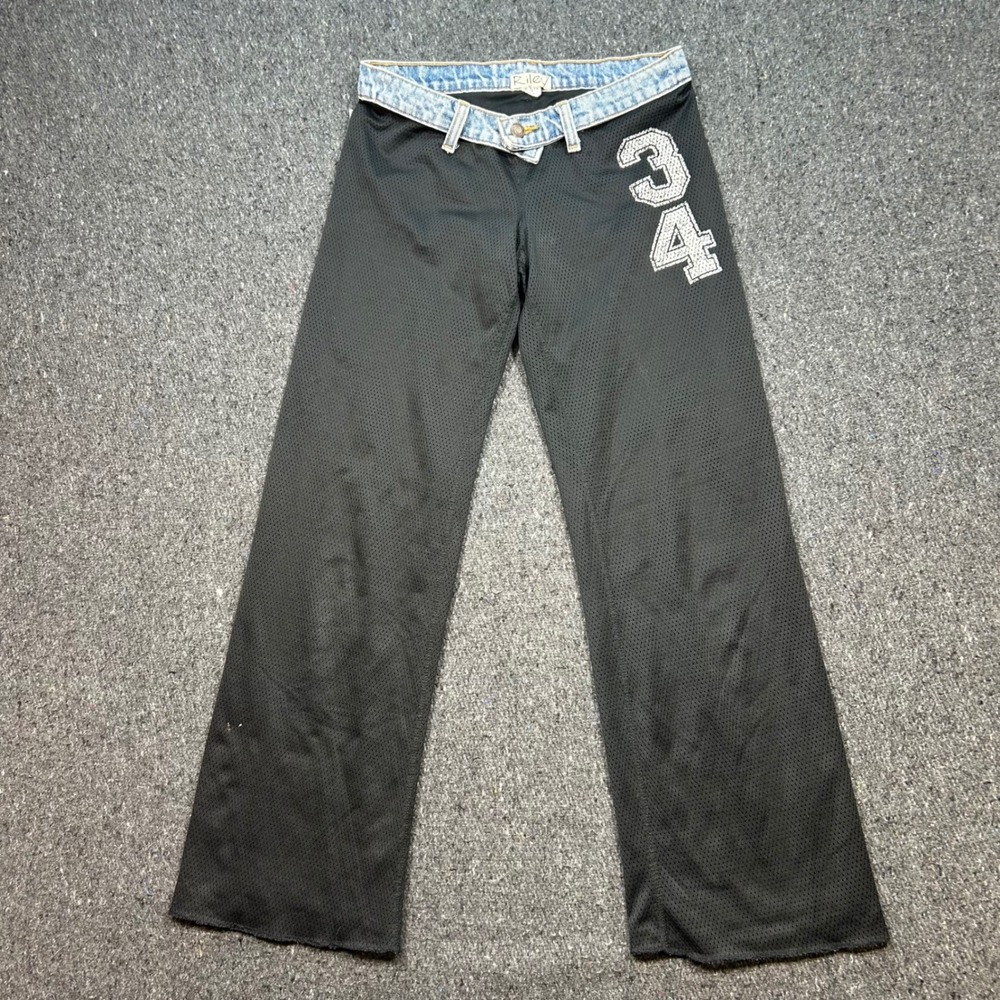 Riley Mesh Basketball Pants Sz S Womens Black Y2K Denim Waistband Star Detail
